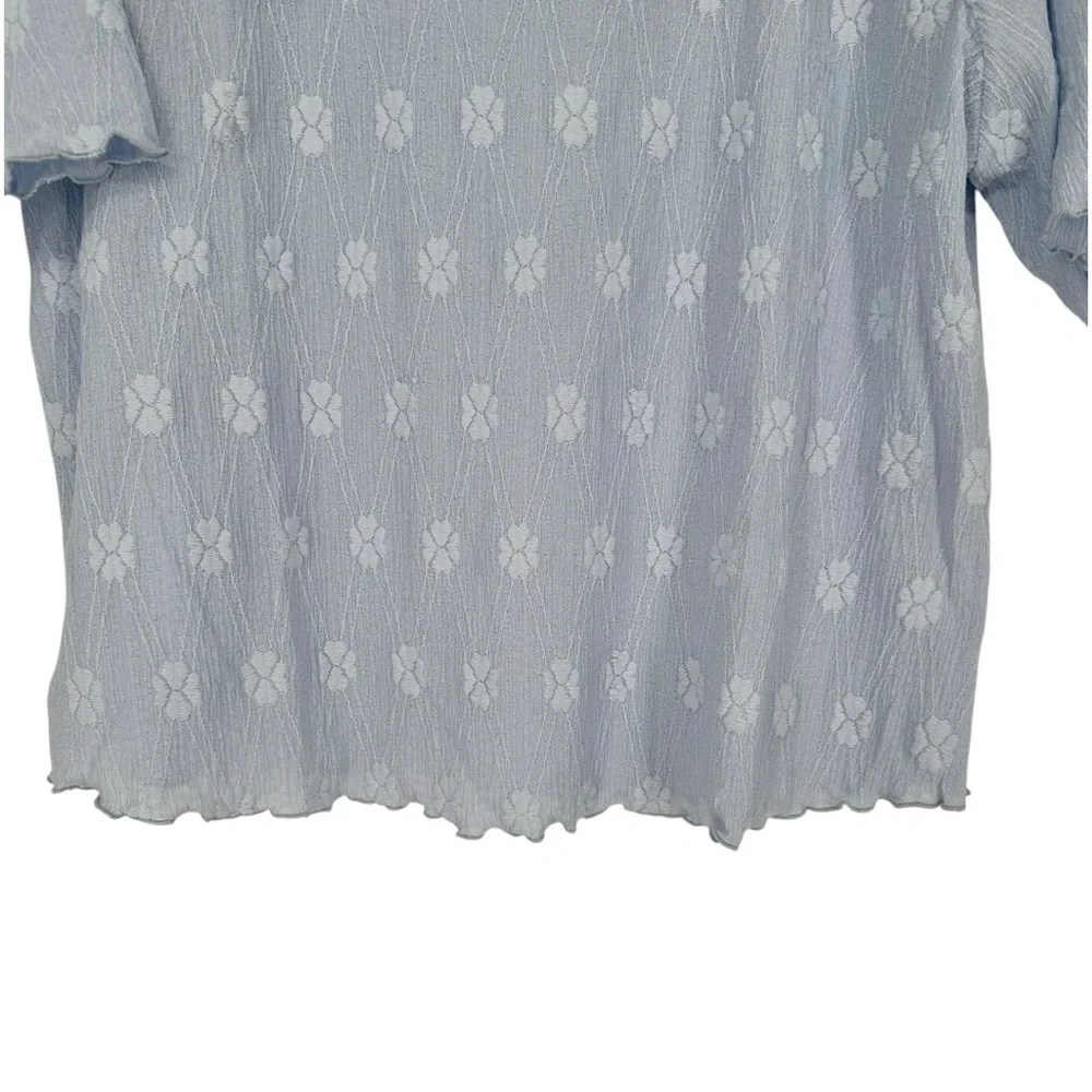 Polagram Light Blue Textured Floral Short Sleeve Top size 2X High Neck NWT